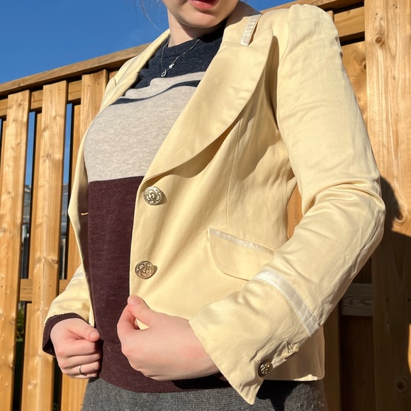 Sous le Ciel De Paris - Cream Ramie/Cotton Blazer with Silk Detailing - Size 4 - Picture 1 of 9